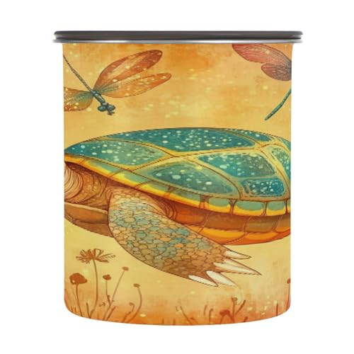 Storage Containers Stainless Steel Containers For Pantry One Button Opening Coffee Canister 30oz Cartoon Water Turtle Reptile Terracotta