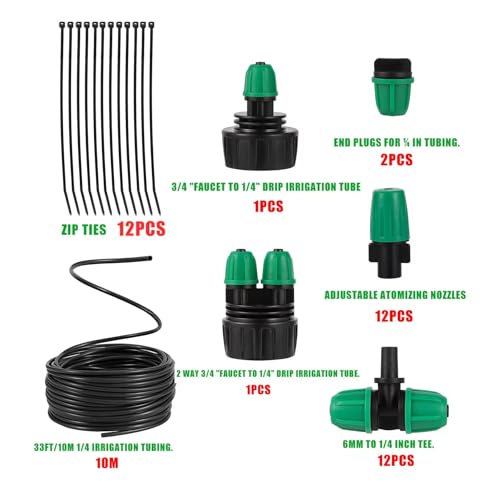 1/4" Lock Barbed Misting Cooling Drip Irrigation System | Automatic Garden Watering Kit with Mist Nozzles, Perfect for Patio, Greenhouse, Lawn & Outdoor Plant Cooling Watering - size: Medium Drip Irrigation Kit