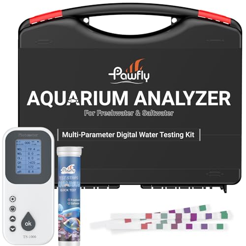 Pawfly 6 in 1 Digital Water Testing Kit, 50 Strips Aquarium Water Test Kit | Fish Tank Water Testing Kit, Digital Water Tester for pH, Nitrate, Nitrite, Chlorine, Total Hardness & Carbonate - size: Water Testing Kit