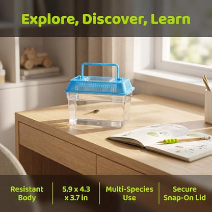 Angoily Turtle Tank, 0.4 Gal Portable Plastic Handheld Mini Fish Tanks Clear Reptile Habitat Carrier Catch and Release Aquarium Small Pet Aquarium with Handle for Travel and Home Use, Bug Cage Beach