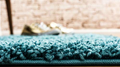 Unique Loom Solid Shag Collection Area Rug (2' 6" x 13' 1" Runner, Deep Aqua Blue) - color: Deep Aqua Blue, size: 2'6" x 13'1" (Runner)