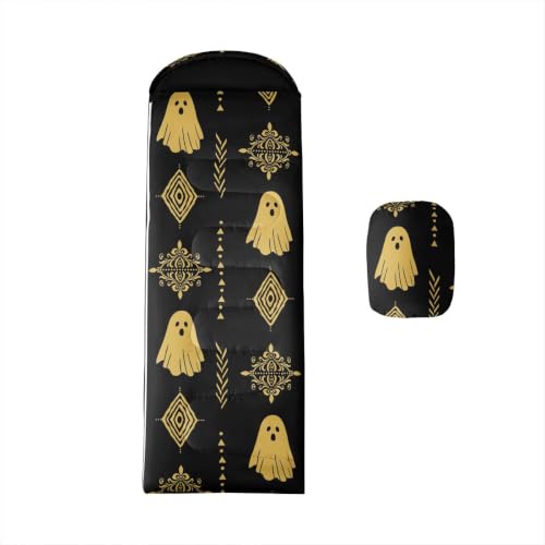 Erosebridal Sugar Skull Kids Sleeping Bag Southwestern Aztec Western Camping Blanket for Hiking Travel Hunting Sleep Bag - color: Black Yellow Gold 16