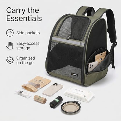 Cat Backpack Carrier for Small Dogs and Medium cat Puppy Kitten Bunny Pet Carrier Backpack Collapsible with Fully Ventilated Mesh with Safety Leash (DarkGreen, 12.9" L x 10.62" W x 15.5" H - M) - color: DarkGreen, size: Medium