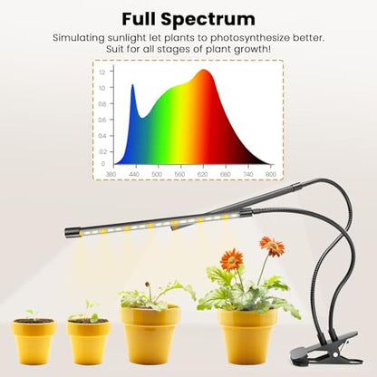 bseah Plant Grow Light for Indoor Plants, Full Spectrum Indoor Grow Light, 3 Modes & 10-Level Dimmable, Auto ON & Off Timer - style: 2 Tubes
