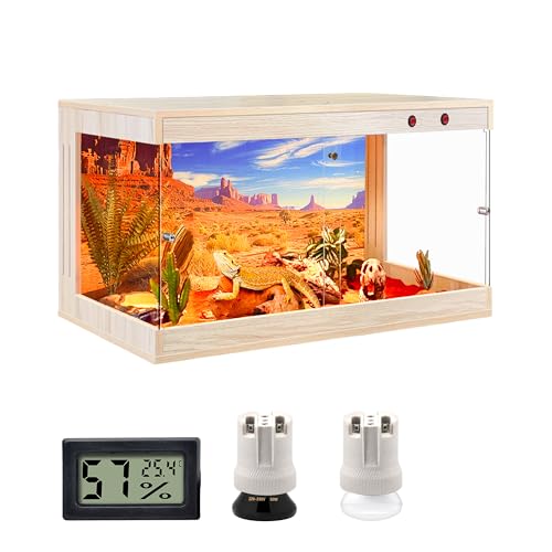 Royxen Reptile Enclosure,31 Gallons Reptile Tank with Wooden Top and Lockable Design,Tempered Glass Bearded Dragon Tank for Lizard Gecko Habitat (Oak,24" Length) - color: Oak, size: 31 Gallons,24" Length