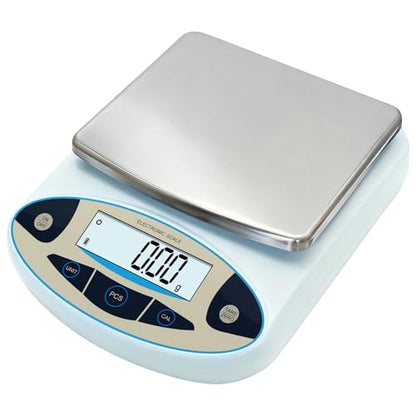 Lab Scale 5000g x 0.01g, High Precision Digital Analytical Balance | 0.01g accuracy, backlit LCD. Ideal for lab, jewelry, kitchen, research. Tare, calibration, stainless steel platform