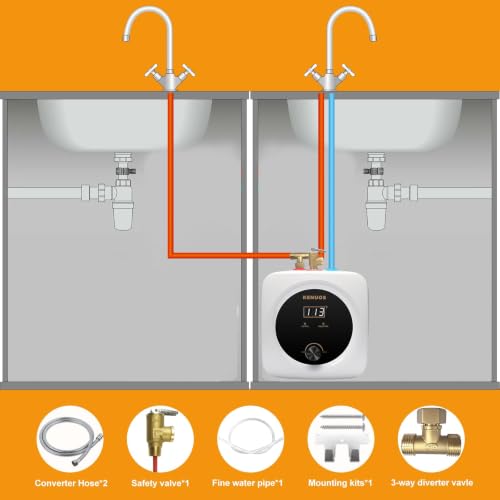 Mini Tank Water Heater 2.5 Gallon Under Sink Hot Water Heater | LED Display; T&P Safety Relief Valve; 3-Way Diverter; 110V 120V 1500W; Compact Mini Design; For Kitchen, Apartment,Bathroom - color: White