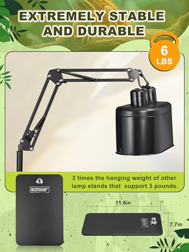 Reptile Light Stand, Single Swing-Arm, Black, 15.7-74.3 inch | Adjustable 360° Swing Arm, Heat Bulb Stand, For Bearded Dragons, Turtles, Chameleons, Terrarium Compatible - color: Black, size: Single Swing-Arm