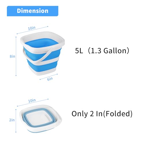 2 Pack Collapsible Buckets 5L 1.3Gallon Small Cleaning Bucket for Household Portable Plastic Bucket Outdoor Car Washing Tub Foldable Camping Beach Sand Water Pot Pail Space Saving Square Grey and Blue - color: Grey+blue