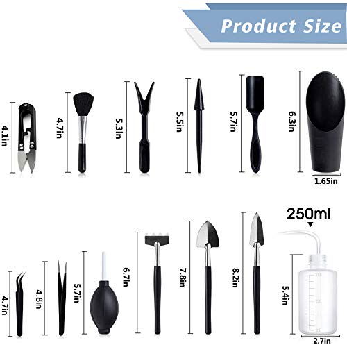 Succulent Tools, 13 Pcs Mini Garden Tool Set, Transplanting Tools Set,Succulent Care kit for Succulent Miniature Gardening Plant, Black - style: Black