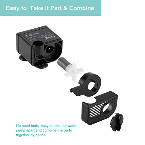 hygger Ultra Quiet 53GPH (200L/H, 3W) Submersible Mini Water Pump Comes with 2 Nozzles, for Aquariums, Fish Tank, Fountain, Hydroponics, Max Lift Height 1.7ft ,120V/60HZ, Power Cord 6ft