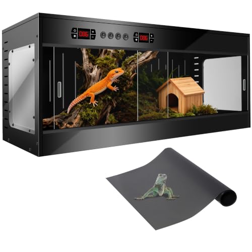 PVC Reptile Tank Enclosure-40 Gallon Intelligent Bearded Dragon Tank, Front Opening Reptile Terrarium 39x15.7x15.7 with Temperature Controller, Mat & Sliding Door Handle for Snake Lizard Gecko