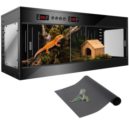 PVC Reptile Tank Enclosure-40 Gallon Intelligent Bearded Dragon Tank, Front Opening Reptile Terrarium 39x15.7x15.7 with Temperature Controller, Mat & Sliding Door Handle for Snake Lizard Gecko