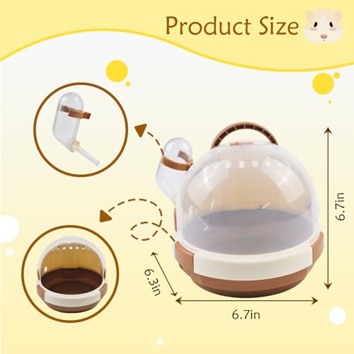 Hamster Carrier Cage Portable Cages Small Animals Carry Travel Case with Water Bottle Plastic Breathable Guinea Pig Outgoing Cage for Dwarf Hamster Ferret Chinchillas Hedgehog (Brown) - color: 【Brown】