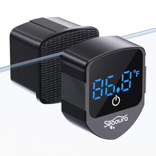 SEAOURA 2-in-1 Aquarium Magnetic Cleaner with Digital Aquariums Thermometer | Tiny Magnet Cleaner Floating Cleaning ToolAlgae Scrapers(Only for Glass Fish Tank) - color: Black