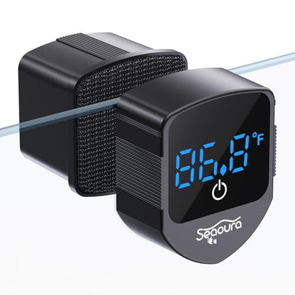SEAOURA 2-in-1 Aquarium Magnetic Cleaner with Digital Aquariums Thermometer | Tiny Magnet Cleaner Floating Cleaning ToolAlgae Scrapers(Only for Glass Fish Tank) - color: Black