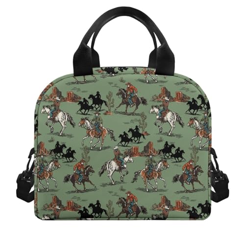 Western Style Kids Lunch Bag :Aztec Western Cowboy Large Capacity Fits Lunch Box -Good for Cowboy Birthday Party, Farm Visit & Camping - color: Aztec Western Cowboy