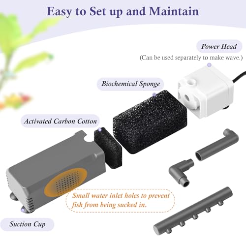 3W Mini Fish Tank Filter, 48GPH Quiet Aquarium Internal Filter 3-in-1 Submersible Fish Tank Filter Pump for 1-6Gal Betta/Fry/Shrimp Tanks - style: 3W(1-6gal)
