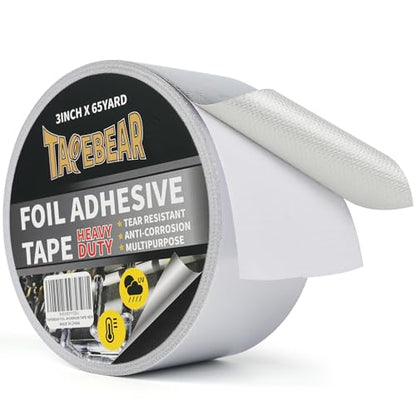 TAPEBEAR Heat Shield Tape Aluminized Fiberglass Cool Tape 3inch x 65Yards | Self-Adhesive Reflective Thermal Barrier Tape Heat Resistant for Air Dryer Vent, HVAC, Heating Unit, Auto, Pipe, 196Ft - size: 3inch x 65yard