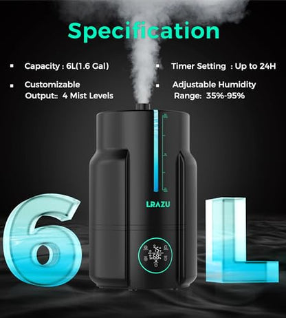 6L/1.6 Gal Reptile Fogger Humidifier, Misting System for Reptiles with Extendable Targeting Hose, 400 mL/h Plants Humidifier with Precise Temp & Humidity Probe for Grow Tent, Greenhouse, Growers - color: Black
