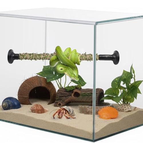 Snake Climbing Stick with Simulation Green Leaf Hemp Rope, 15.7''-19.7'' Retractable Climbing Toy for Corn Snakes, for Ball Python Lizard Leopard Gecko Terrarium Habitat Decoration