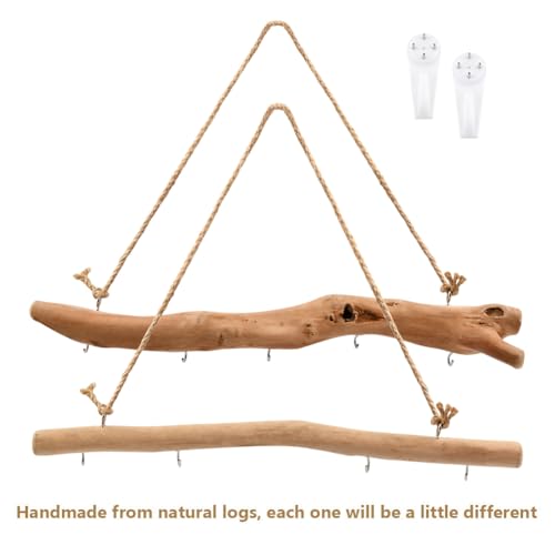 2Pcs 15 Inch Natural Driftwood Decorative Branches Farmhouse Home Wall Hanging Decor Hanging Jewelry Organizers with 5 Hooks Decorative Farmhouse Home Wall Decor