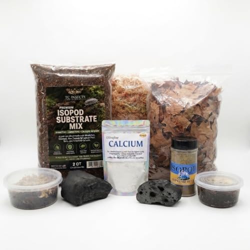 Giant Canyon Isopods 10 Count Colony Kit - 3qt Isopod Substrate + 4qt Leaf Litter + 2qt Sphagnum + Charcoal Iso-Chunk Hide + 3oz Calcium + 8oz Isopod Feed + 8oz Arid Springtails