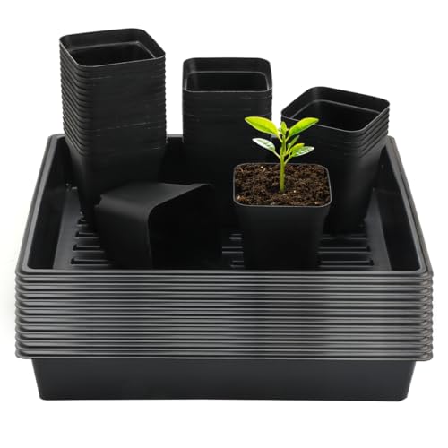 RooTrimmer 4 inch (10CM) Square Nursery Pots 120pcs, Sturdy Seedlings Trays 10 Pcs, Seeds Starter Germination Tray, Microgreening Planter Nursery Propagation 10 Sets - size: 4" Pots-120P + 16.2" x 13.2" x 2.6" Trays-10P