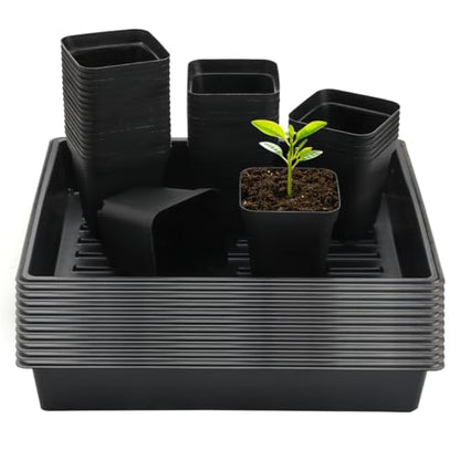 RooTrimmer 4 inch (10CM) Square Nursery Pots 120pcs, Sturdy Seedlings Trays 10 Pcs, Seeds Starter Germination Tray, Microgreening Planter Nursery Propagation 10 Sets - size: 4" Pots-120P + 16.2" x 13.2" x 2.6" Trays-10P