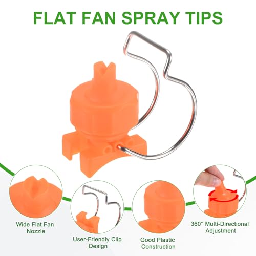 M METERXITY 3-Pack Flat Fan Spray Tips, 4.2mm Pore Plastic Spray Nozzle with Clip Adjustable Atomization Nozzle for 1-1/2" Hose, 0.94 Cubic Meters Per Hour [Orange, 65 Degree] - size: 4.2mm x 1-1/2"