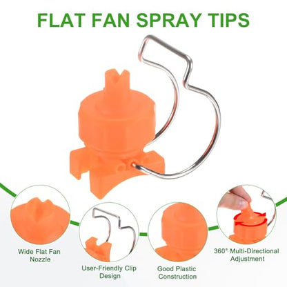 M METERXITY 3-Pack Flat Fan Spray Tips, 4.2mm Pore Plastic Spray Nozzle with Clip Adjustable Atomization Nozzle for 1-1/2" Hose, 0.94 Cubic Meters Per Hour [Orange, 65 Degree] - size: 4.2mm x 1-1/2"