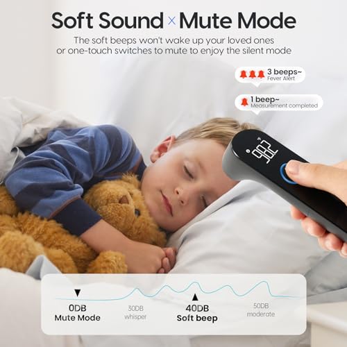Viproud No-Touch Baby Thermometer for Adults and Kids, Fast & Accurate | 1 second Result, Fever Alarm, Mute Mode, Body & Object Mode, 35 Memory Recall, Baby Essentials, Lifetime Support - color: Black