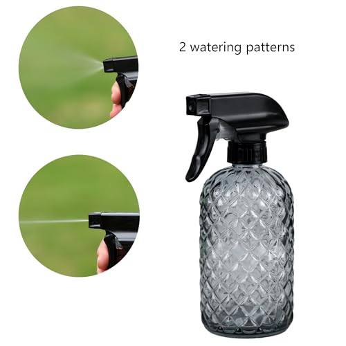 12Oz Glass Plant Spray Bottle, Gem Pattern Glass Sprayer, Watering Can with Black Plastic Top Pump, Handheld Watering Can for Indoor Outdoor Potted Plants and Greenery (Grey) - color: Gray