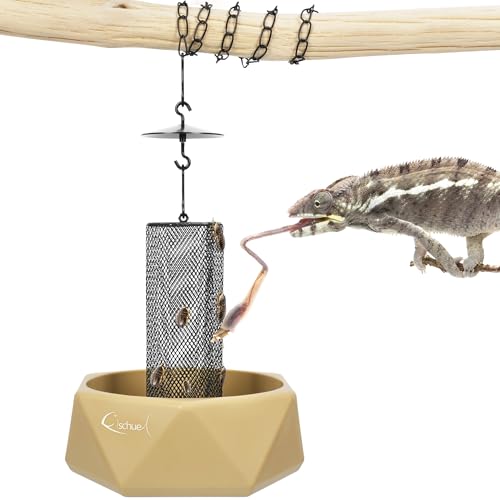 Chameleon Feeding Bowl, Hanging Insect Feeder with a Pillar for Prey to Climb Up, Suitable for Chameleon, Bearded Dragon, Lizard, Iguana, Gecko(Khaki) - color: Khaki