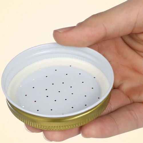 Toddmomy Metal Bee Feeders: Entrance Feeders 4pcs Honeybee Hive Feeders Mason Jar Lids Water Feeder for Bee Feeding Beekeeping Equipment Tools, 7.30X7.30X1.50CM