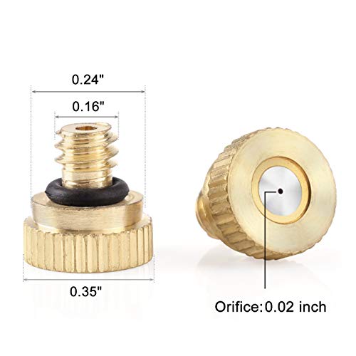 CozyCabin 20 Pcs Low Pressure Brass Misting Nozzles Misting Water Mister Nozzle for Garden, Patio, Greenhouse, Outdoor Cooling Mister System 0.016" Orifice (0.4mm) Thread UNC 10/24 - size: 20 PCS