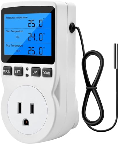 Diymore Digital Thermostat Controller - Plug-in Temperature Controller for RVs, Reptile Terrariums, and Greenhouses (1800W, -40°F to 248°F) - color: Plug in Digital Thermostat
