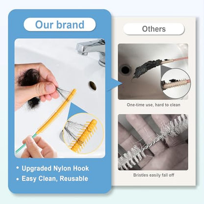 50 Inch Drain Snake, Reusable Hair Drain Clog Remover Tool, 3 Pack | Anti-break Metal Core Shower Snake, Upgraded Nylon Hook Tip, Extended Length for Bathtub, Bathroom Sink, and Pipe Cleaning.