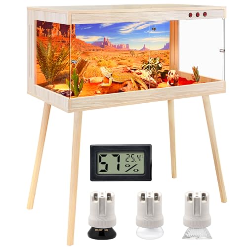 ROYXEN Reptile Tank, Bearded Dragon Tank with Leg Stand, 34 Gallons Tempered Glass Reptile Enclosure, Lizard Tank for Chameleon,Snake,Lizard Habitat (Oak，32inch) - color: Oak, size: 36 Gallons,32"x16"x16"