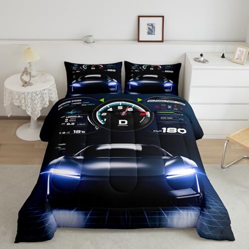 Erosebridal Teens Race Car Comforter Set Queen Size, Kids Cool Speed Racing Car Quilt Set, Extreme Sport Bedding Set for Boys Youth Adult Bedroom, Black Automobile Quilted Duvet for Bedroom - color: Multi 18, size: Queen