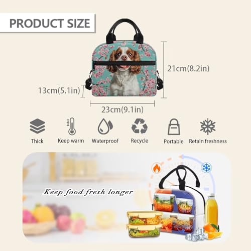 Cavalier King Charles Spaniel Dog Kids Insulated Lunch Bag Cherry Blossom Lunch Box Outdoor Insulated Lunch Box Student Lunch Tote Bag Picnic Lunchbox - color: Cavalier King Charles Spaniel Dog Cherry Blossom