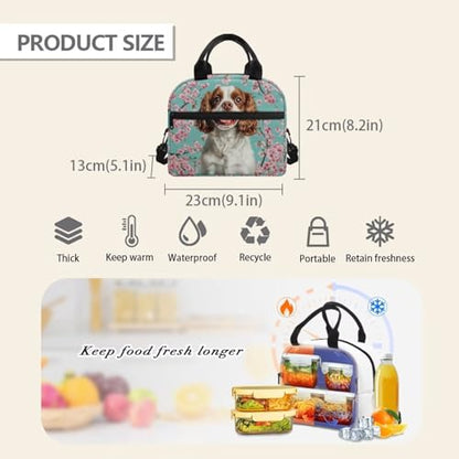 Cavalier King Charles Spaniel Dog Kids Insulated Lunch Bag Cherry Blossom Lunch Box Outdoor Insulated Lunch Box Student Lunch Tote Bag Picnic Lunchbox - color: Cavalier King Charles Spaniel Dog Cherry Blossom