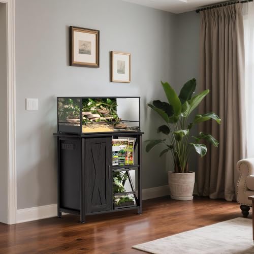 Herture 45-67 Gallon Reptile Tank Stand with Power Outlet, Terrarium Stand with Storage Cabinet, 24" Wx18 D Tabletop, Reptile Terrarium, Black PG12XYB - color: Black, size: 24x18"-46-67 Gallon