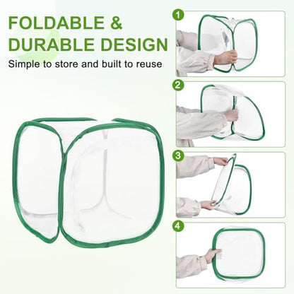 M METERXITY Butterfly Habitat Cage Terrarium, Outdoor Collapsible Mesh Pop-up with Zipper Protection for Breeding Butterfly/Ladybug, Mesh Plant Enclosure [White with Green, 12 x 12 x 12 Inch] - color: White With Green