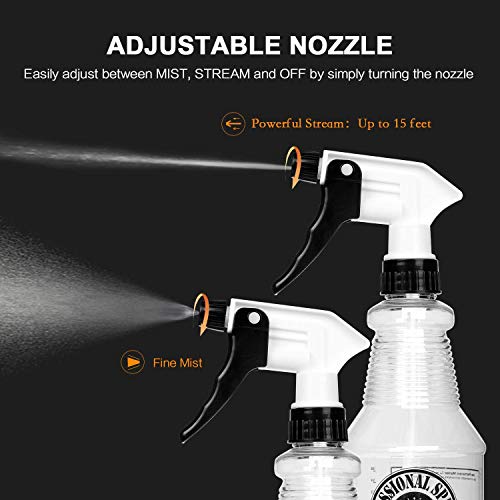 Plastic Spray Bottle 24 oz, 3-Pack for Cleaning, Car Detailing, Planting | Heavy-Duty Empty Sprayer Bottles, Leak-Proof, Better Trigger, Measurements, All-Purpose with Measurements & Adjustable Nozzle