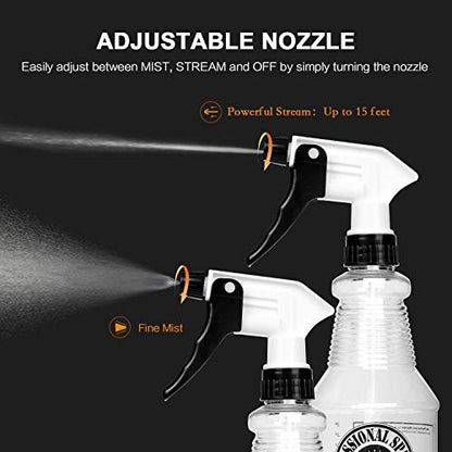 Plastic Spray Bottle 24 oz, 3-Pack for Cleaning, Car Detailing, Planting | Heavy-Duty Empty Sprayer Bottles, Leak-Proof, Better Trigger, Measurements, All-Purpose with Measurements & Adjustable Nozzle