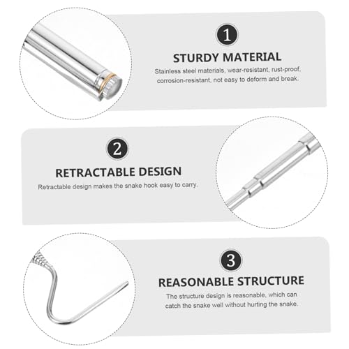 POPETPOP Retractable Snake Hook Tool Stainless Steel Telescopic Reptile Catcher with Handle for Handling Snakes and Reptiles Lightweight and Portable