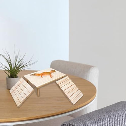 Bearded Dragon Basking Platform, Wooden Reptile Cave Hideout with Climbing Ramp, Aquariums & Terrariums Accessories for Small Animals Leopard Geckos Lizards Turtles Hamsters Hermit Crabs Guinea Pig - color: Wood