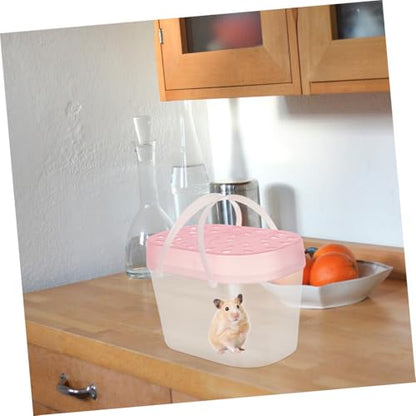 Abaodam 2pcs Small Hamster Cage and Turtle Carrier Box Portable Pet Reptile Container with Handle Medium Pink for Outdoor Travel