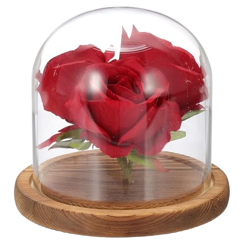 uxcell Glass Cloche Display Dome, 4.7" x 4.7" Glass Dome Display Case, Wood - size: 4.7" x 4.7"